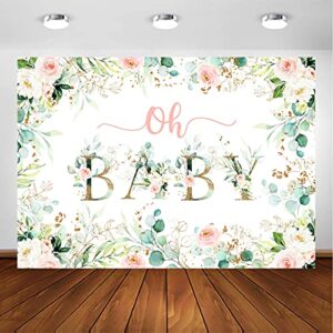 Avezano Greenery Girl Oh Baby Backdrop for Baby Shower Decoration Photography Background Blush Pink and Gold Floral Eucalyptus Greenery Leaves Baby Girl's Shower Party Photoshoot (7x5ft)