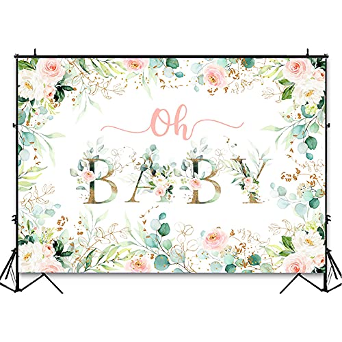 Avezano Greenery Girl Oh Baby Backdrop for Baby Shower Decoration Photography Background Blush Pink and Gold Floral Eucalyptus Greenery Leaves Baby Girl's Shower Party Photoshoot (7x5ft)