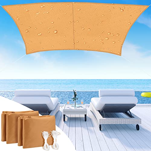 2 Pack 12 x 16 ft Waterproof Rectangle Sun Shade Sails Patio Awning 95% UV Blockage for Outdoor Patio Garden Backyard Lawn Pergola and Carport (Beige)