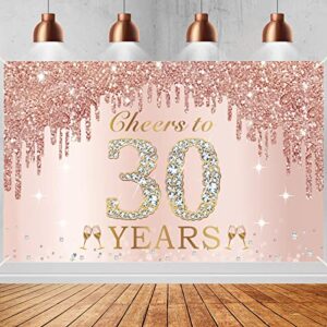 30th birthday decorations cheers to 30 years banner, pink rose gold happy birthday backdrop sign party supplies for women her, thirty birthday poster background photo booth props decor