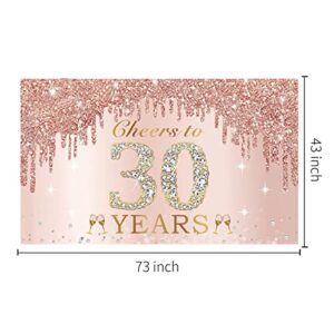 30th Birthday Decorations Cheers to 30 Years Banner, Pink Rose Gold Happy Birthday Backdrop Sign Party Supplies for Women Her, Thirty Birthday Poster Background Photo Booth Props Decor