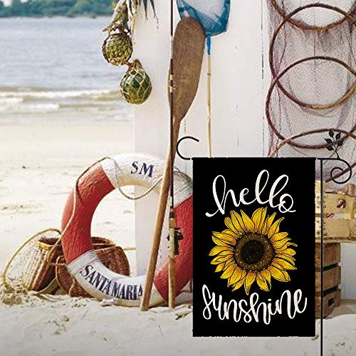 CROWNED BEAUTY Hello Sunshine Summer Garden Flag Sunflower Black 12×18 Inch Double Sided Burlap Vertical Yard Outside Flag