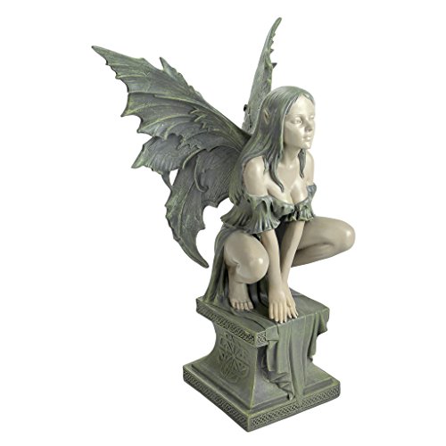 Design Toscano CL5047 Celtic Fairy's Perilous Perch Outdoor Garden Statue, Large, 19 Inch, Two Tone Stone