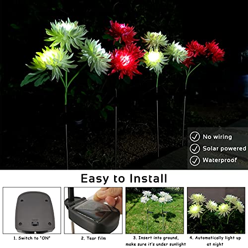 Solar Flower Decorative Garden Light, 2 Pack Solar Chrysanthemum Outdoor Flower Light, Changing Color Lawn Ornaments Pathway Light, Yard Art Landscape Light for Backyard, Patio, Balcony. (White)