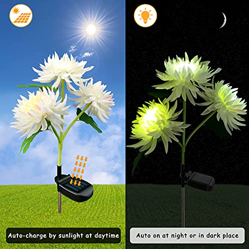 Solar Flower Decorative Garden Light, 2 Pack Solar Chrysanthemum Outdoor Flower Light, Changing Color Lawn Ornaments Pathway Light, Yard Art Landscape Light for Backyard, Patio, Balcony. (White)