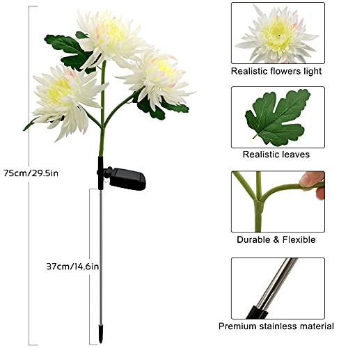 Solar Flower Decorative Garden Light, 2 Pack Solar Chrysanthemum Outdoor Flower Light, Changing Color Lawn Ornaments Pathway Light, Yard Art Landscape Light for Backyard, Patio, Balcony. (White)