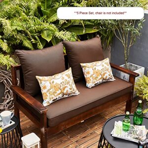 ARTPLAN Outdoor Loveseat Cushions,All Weather Patio Cushions Set of 5,46"x24"x4"，Brown