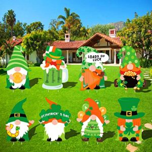 st. patrick’s day gnomes yard signs – 8 pcs large outdoor lawn decorations green gnomes decor signs with stakes for st. paddy’s day home pathway walkway yard garden patio party decorations