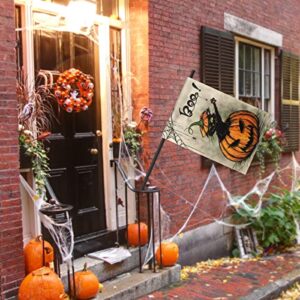 HOSCAPE Halloween Garden Flag 12.5 x 18 Inch Vertical Double Sided, Pumpkin Spider Cat Boo Halloween Flags Burlap Small House Yard Flag for Outdoor Indoor Decoration