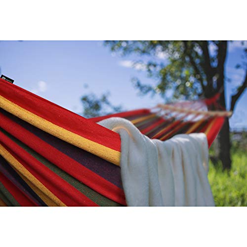 Anyoo Garden Cotton Hammock Comfortable Fabric Hammock with Spreader Bar Durable Hammock Up to 450lbs Portable Lightweight Hammock with Travel Bag,Perfect for Camping Outdoor/Indoor Patio Backyard