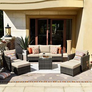 xizzi patio furniture sets,outdoor sectional furniture with 2 pillows,garden sofa set with glass table (6 pieces, beige)