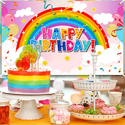 Rainbow Birthday Backdrops for Girls Rainbow Party Decorations Backdrop Banner Rainbow Birthday Decorations Rainbow Birthday Party Supplies for Girls and Kids, 71 x 44 Inch