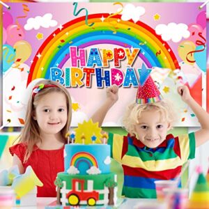 Rainbow Birthday Backdrops for Girls Rainbow Party Decorations Backdrop Banner Rainbow Birthday Decorations Rainbow Birthday Party Supplies for Girls and Kids, 71 x 44 Inch