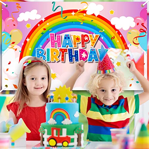 Rainbow Birthday Backdrops for Girls Rainbow Party Decorations Backdrop Banner Rainbow Birthday Decorations Rainbow Birthday Party Supplies for Girls and Kids, 71 x 44 Inch