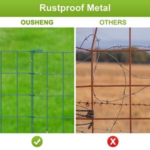 OUSHENG 20ft Green Garden Fence for Dog Pet, Easy Assembly Decorative Fencing Rustproof Metal Wire Panel Border for Outside, Small No Dig Animal Barrier for Yard Outdoor, Grids