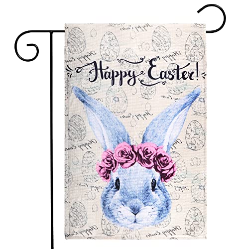 Spring Bunny Garden Flag 12x18 Inch Double Sided for Outside,Spring Yard Flag with Easter Eggs Rabbits,Easter House Flag for Holiday Yard Outdoor Easter Decoration