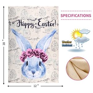 Spring Bunny Garden Flag 12x18 Inch Double Sided for Outside,Spring Yard Flag with Easter Eggs Rabbits,Easter House Flag for Holiday Yard Outdoor Easter Decoration