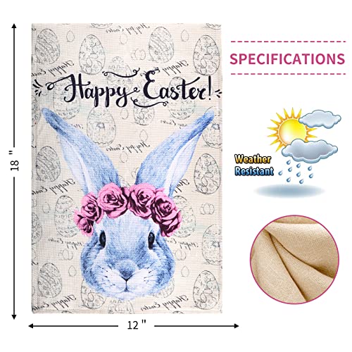 Spring Bunny Garden Flag 12x18 Inch Double Sided for Outside,Spring Yard Flag with Easter Eggs Rabbits,Easter House Flag for Holiday Yard Outdoor Easter Decoration