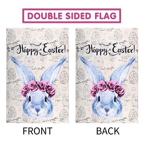 Spring Bunny Garden Flag 12x18 Inch Double Sided for Outside,Spring Yard Flag with Easter Eggs Rabbits,Easter House Flag for Holiday Yard Outdoor Easter Decoration