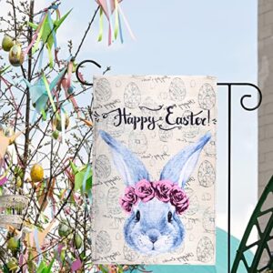 Spring Bunny Garden Flag 12x18 Inch Double Sided for Outside,Spring Yard Flag with Easter Eggs Rabbits,Easter House Flag for Holiday Yard Outdoor Easter Decoration