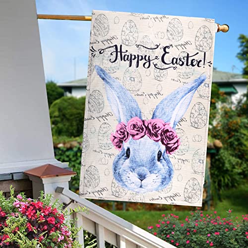 Spring Bunny Garden Flag 12x18 Inch Double Sided for Outside,Spring Yard Flag with Easter Eggs Rabbits,Easter House Flag for Holiday Yard Outdoor Easter Decoration