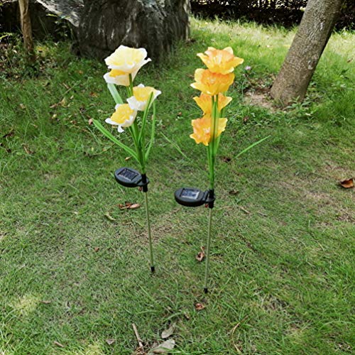 Mobestech Solar Garden Stake Light Waterproof Solar Daffodil Flower Light Solar Path Light for Garden, 1Pcs, 1PCS Yellow & White