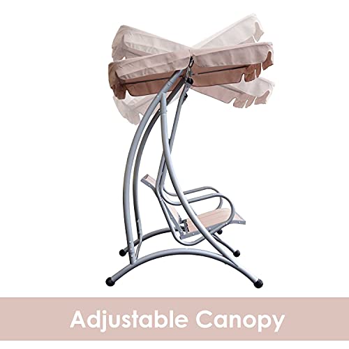 Outsunny 3-Seat Patio Swing Chair, Outdoor Canopy Swing with Stand, Adjustable Shade, Steel Frame for Adults, Garden, Poolside, Beige