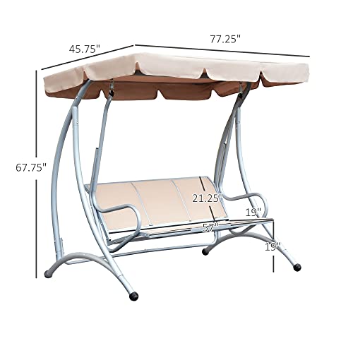 Outsunny 3-Seat Patio Swing Chair, Outdoor Canopy Swing with Stand, Adjustable Shade, Steel Frame for Adults, Garden, Poolside, Beige