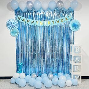 Light Blue Foil Fringe Curtains Party Decorations, Melsan 3.2 x 8 ft Foil Curtains Tinsel Backdrop for Ocean, Baby Shark, Frozen Theme Birthday Decorations - Pack of 2