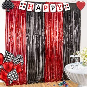 lolstar 3 pack casino foil fringe curtains casino theme party decorations 3.3 x 6.6 ft red and black photo booth prop, tinsel streamer backdrop for las vegas theme decor