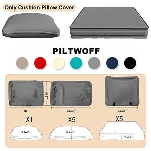 Piltwoff Outdoor 11 Pieces Patio Furniture Seat Cushions Cover Set with Zipper, Windproof Rope, Velcro. High UV Resistant Patio Chair Throw Pillow Covers,Replacement Cover (Grey Covers)