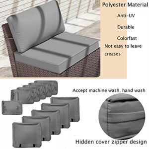 Piltwoff Outdoor 11 Pieces Patio Furniture Seat Cushions Cover Set with Zipper, Windproof Rope, Velcro. High UV Resistant Patio Chair Throw Pillow Covers,Replacement Cover (Grey Covers)