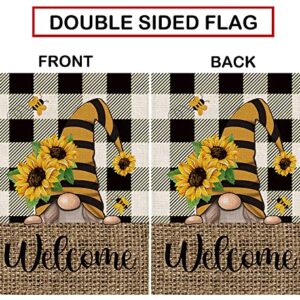 Summer Garden Flag Sunflower Gnome Vertical Double Sided Buffalo Plaid Welcome Flag Seasonal Farmhouse Yard Outdoor Decoration 12.5 x 18 Inch (Size for Garden-12.5'' x 18'')