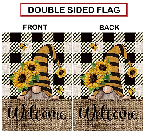 Summer Garden Flag Sunflower Gnome Vertical Double Sided Buffalo Plaid Welcome Flag Seasonal Farmhouse Yard Outdoor Decoration 12.5 x 18 Inch (Size for Garden-12.5'' x 18'')