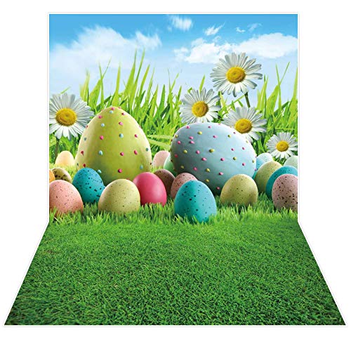 Allenjoy 5x7ft Spring Easter Backdrop Sunny Day Meadow Flowers Colorful Eggs Photography Background for Kids Children Newborn Baby Shower Birthday Party Decor Banner Portrait Photo Studio Booth Props