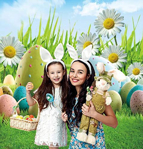 Allenjoy 5x7ft Spring Easter Backdrop Sunny Day Meadow Flowers Colorful Eggs Photography Background for Kids Children Newborn Baby Shower Birthday Party Decor Banner Portrait Photo Studio Booth Props