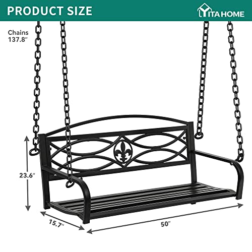 YITAHOME Heavy Duty Metal Hanging Porch Swing Chair Outdoor Swing Steel Patio Bench Lounge Capacity 660lb for Garden, Balcony, Living Room, Black Sword