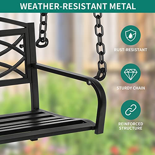 YITAHOME Heavy Duty Metal Hanging Porch Swing Chair Outdoor Swing Steel Patio Bench Lounge Capacity 660lb for Garden, Balcony, Living Room, Black Sword