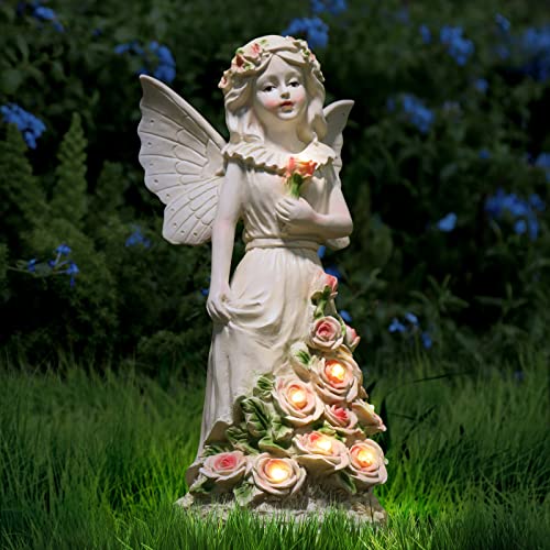 Garden Statue Fairy Outdoor Decor, Solar Patio Garden Sculptures & Statues, Resin Garden Decor for Outside Yard Decorations Figurines for Housewarming