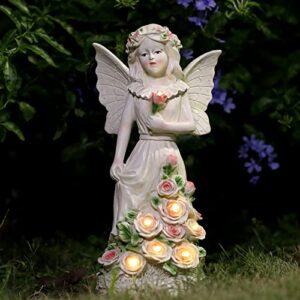 Garden Statue Fairy Outdoor Decor, Solar Patio Garden Sculptures & Statues, Resin Garden Decor for Outside Yard Decorations Figurines for Housewarming