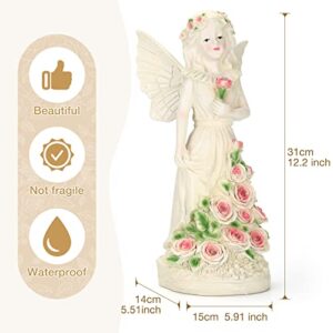 Garden Statue Fairy Outdoor Decor, Solar Patio Garden Sculptures & Statues, Resin Garden Decor for Outside Yard Decorations Figurines for Housewarming