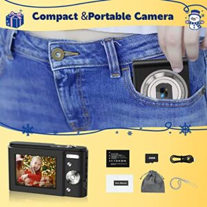 Digital Camera, Upgraded 48MP Autofocus FHD 1080P Small Digital Camera for Kids Video Camera with 32GB SD Card 16X Digital Zoom, Compact Point and Shoot Vlogging Camera for Teens Students Adult