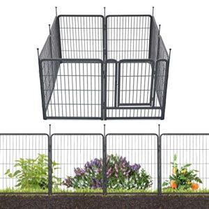 tmee garden fence 8 panels 18ft×32in decorative garden metal fence with 1 gate outdoor landscape animal barrier dog pet fencing for yard patio, black