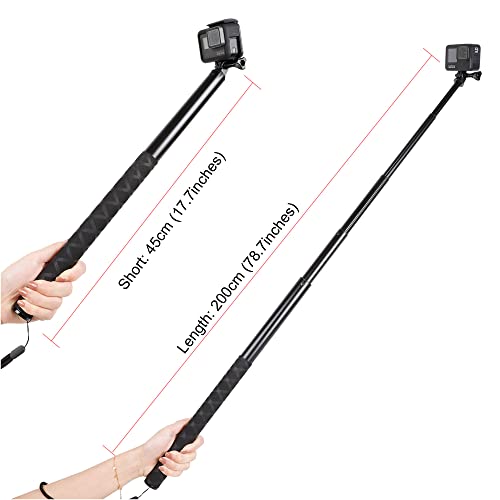 79inch Long Selfie Stick for GoPro 11 10 9 8 7 6 5 Blcak 4 Silver Go Pro Max Session, DJI Osmo Action 2,AKASO,Insta360 One R Cameras, 45-200cm Extendable Pole Monopod