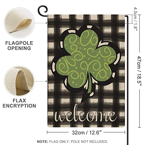 St Patricks Day Garden Flag 12.5x18 Vertical Double Sided Decorative Happy St Patricks Day Shamrock Welcome Garden Flag for Outside Yard Lawn Outdoor St Patricks Day Decoration-L27