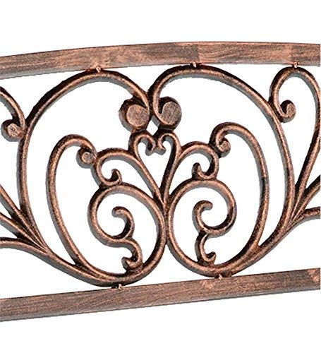 Blooming Patio Garden Bench Park Yard Outdoor Furniture, Iron Metal Frame, Elegant Bronze Finish, Sturdy Durable Construction, Scrollwork Design, Easy Assembly 50 L x 17 1/2 W x 34 1/2 H