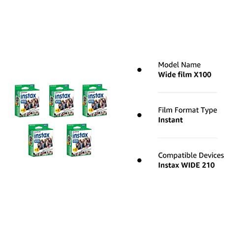 Fujifilm Instax Wide Instant Films for Fuji Instax Wide 210 200 100 300, Pack of 5