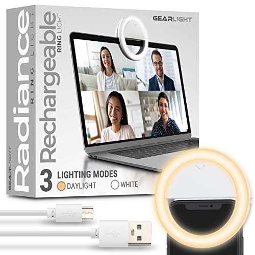 ﻿﻿GearLight Selfie Ring Light for Computer or Phone - Iphone Compatible LED Lighting for Laptop Webcam, Video Recording - Rechargeable Circle Clip on Ringlight - Cute Stuff & Room Decor for Teen Girls