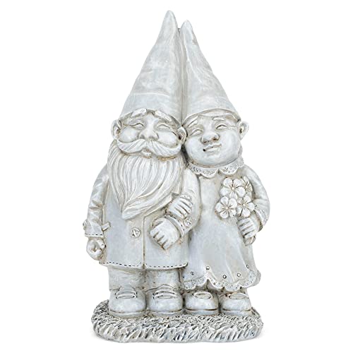 NAT & Jules Married Gnome Couple Aged Cement Hue 12 inch Resin Garden Statue