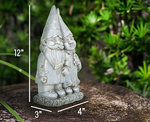 NAT & Jules Married Gnome Couple Aged Cement Hue 12 inch Resin Garden Statue